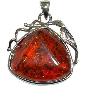 Vintage Amber Stone Medallion Silver Plate Decorative Hummingbird (Red)
